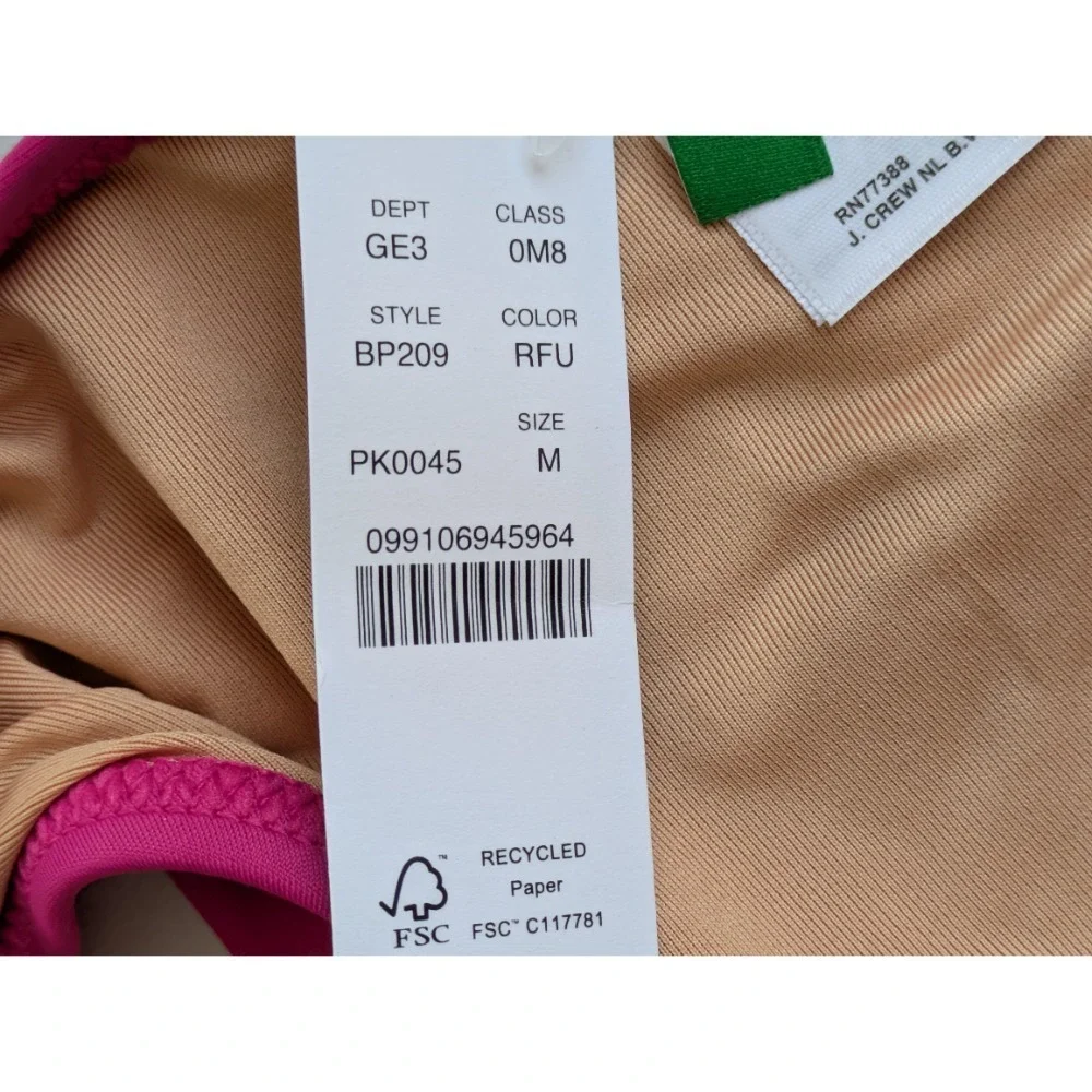 J.Crew 1989 High Leg Bikini Bottom Hot Pink Swim Beach Size M NWT BP209‎